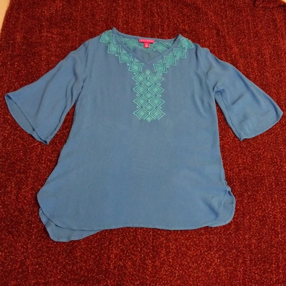 LILY PULITZER Blue Embroidered Tunic Sz S/P - Picture 5 of 8